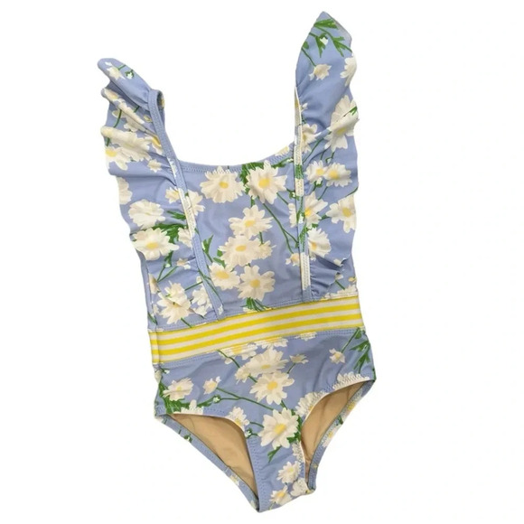 shade critters Other - Shade Critters Floral Blue and Yellow One Piece Swimsuit Ruffle Sleeve